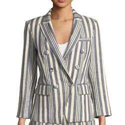 VERONICA BEARD Geneva Striped Linen Blue Double Breasted Blazer Jacket