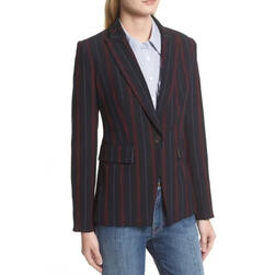 VERONICA BEARD Navy Marroon Striped Carter One-Button Blazer Jacket